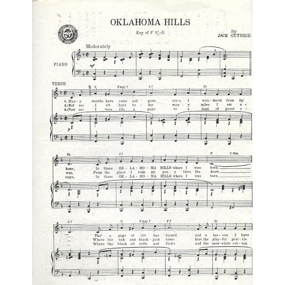 Oklahoma Hills 1945 Jack Guthrie Sheet Music Capitol Songs - Picture 3 of 3